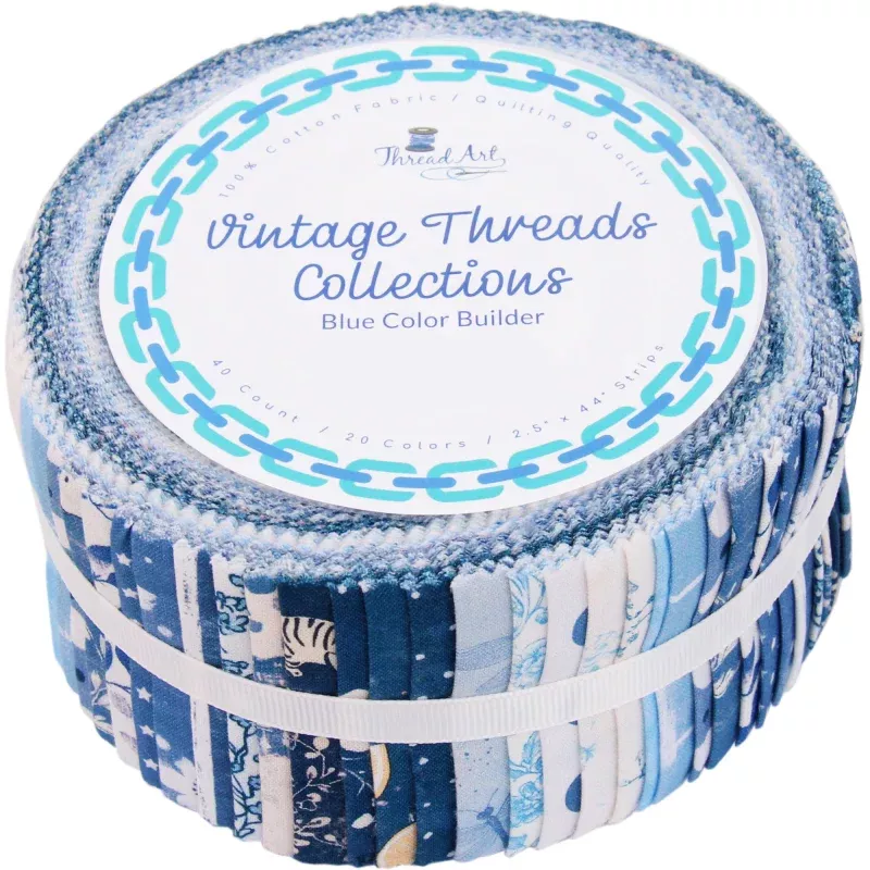 Jelly Roll – 40 Precut Fabric Strips in Blue Prints, Premium Cotton