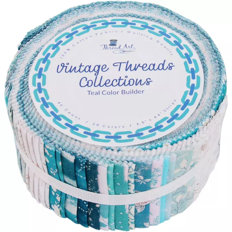 Jelly Roll – 40 Precut Fabric Strips in Teal Prints, Premium Cotton