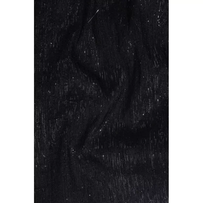 Jet Black Metallic Shantung Silk Fabric