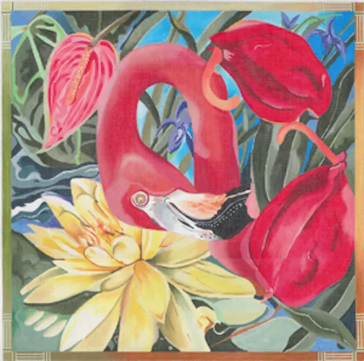 Joy Juarez – Flamingo with Purple Iris