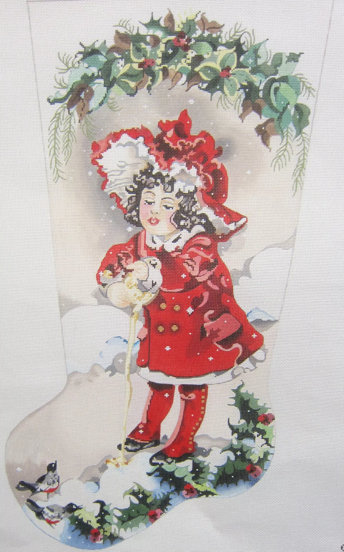 Joy Juarez – Girl in Red Coat Feeding Birds