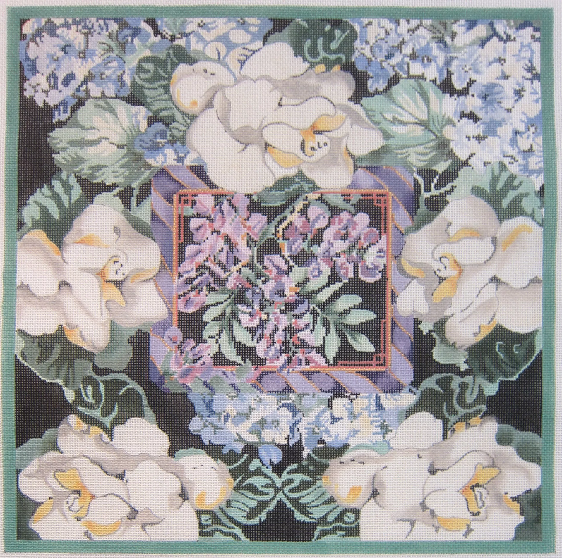 Joy Juarez – Wisterias, Periwinkle Hydrangeas and Gardenias