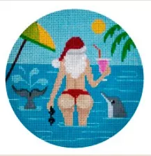 JP Needlepoint – Mrs. Santa Drinking w/Dolphins