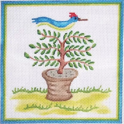Kate Dickerson Needlepoint – Bird and Topiary
