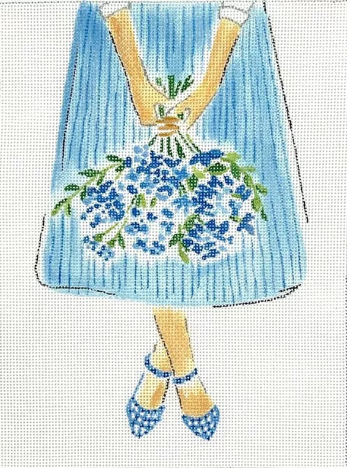 Kate Dickerson Needlepoint – Blue Flowers on Striped Skirt