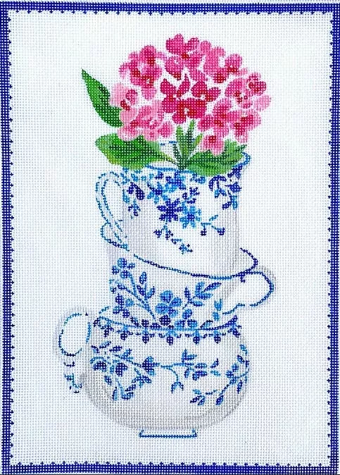 Kate Dickerson Needlepoint – Blue & White Stacked Teacups