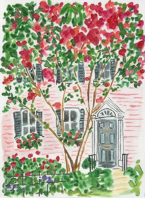Kate Dickerson Needlepoint – Charleston Pink House & Cherry Tree