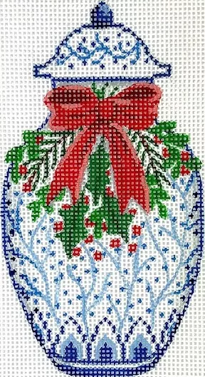Kate Dickerson Needlepoint – Chinese Vase with Christmas Greenery