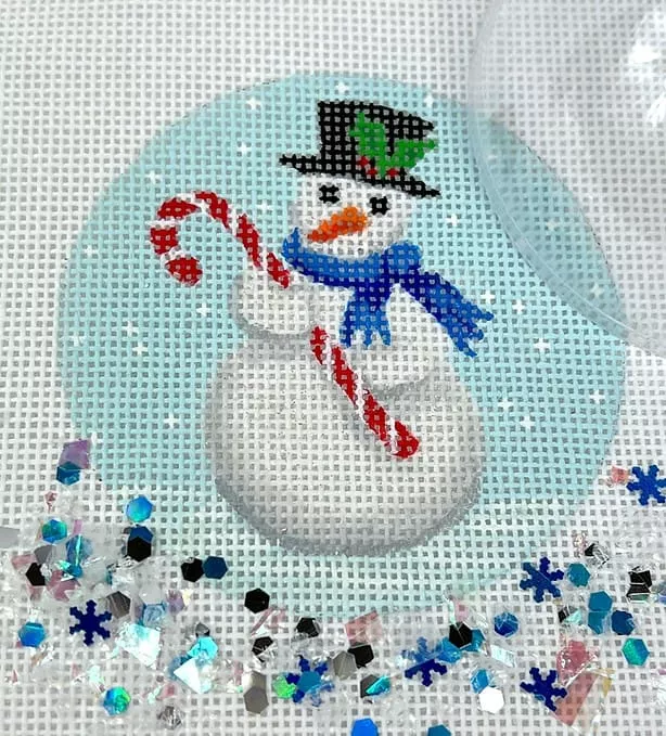 Kate Dickerson Needlepoint – Christmas Ornament w/Clear Dome & Confetti – Snowman