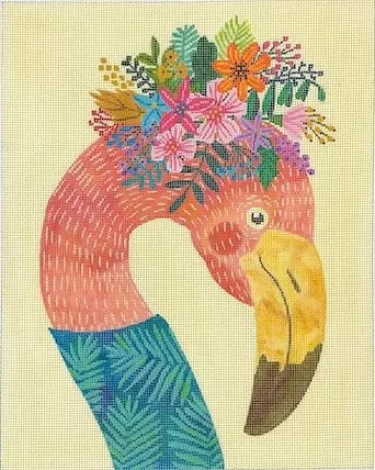 Kate Dickerson Needlepoint – Flamingo in Turquoise Top
