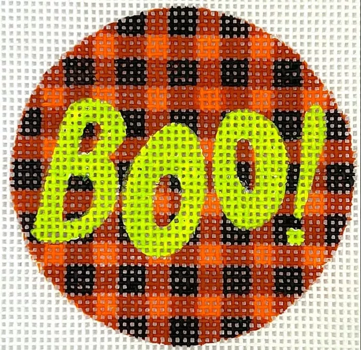 Kate Dickerson Needlepoint – Halloween Mini – BOO on Orange & Black Gingham