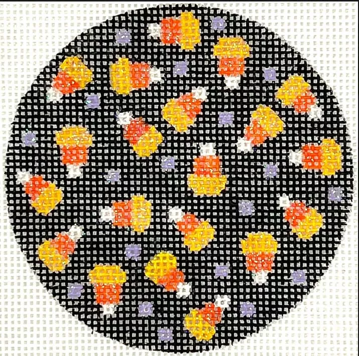 Kate Dickerson Needlepoint – Halloween Mini – Candy Corn on Black
