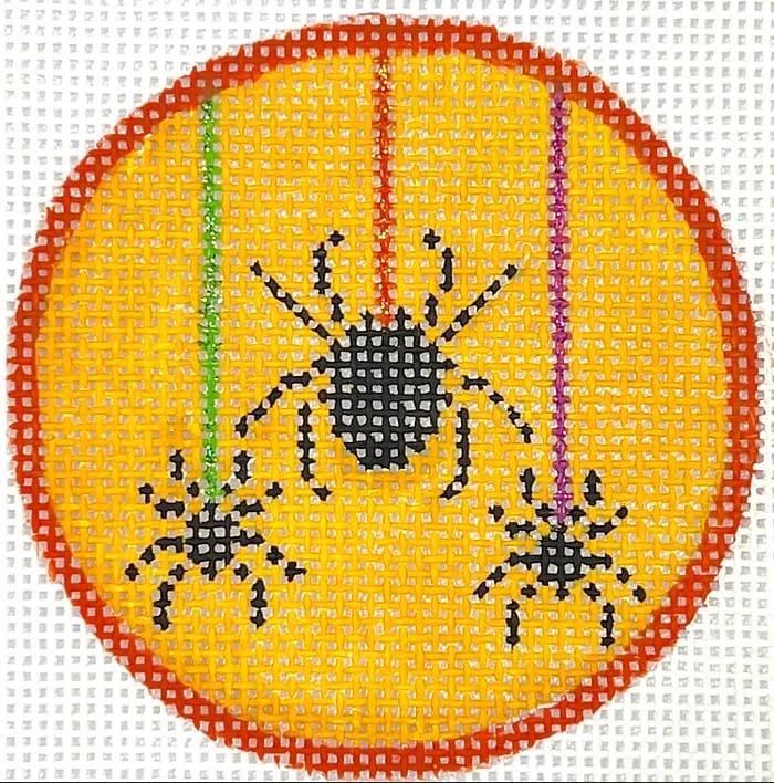 Kate Dickerson Needlepoint – Halloween Mini – Spiders Hanging on Sparkly Threads