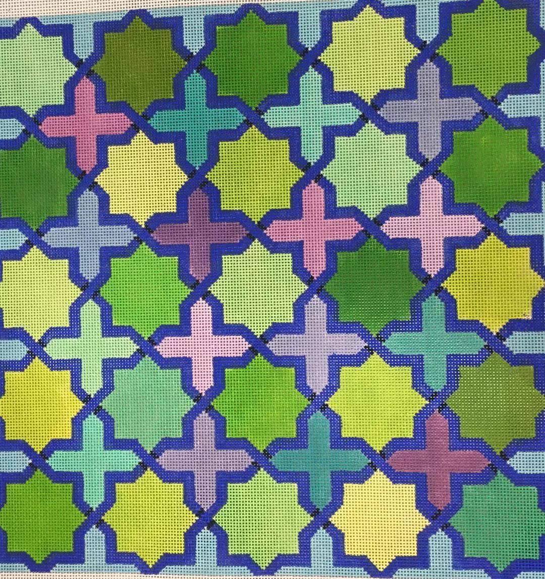 Kate Dickerson Needlepoint – Moroccan Tiles w/blue grout