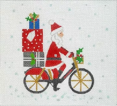 Kate Dickerson Needlepoint – Santa on Bicycle