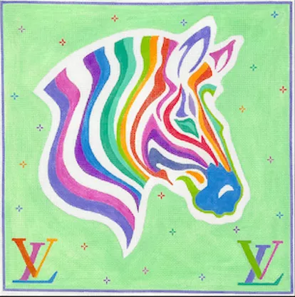 Kate Dickerson Needlepoint – Scarf Series – LV Inspired Multicolor Zebra