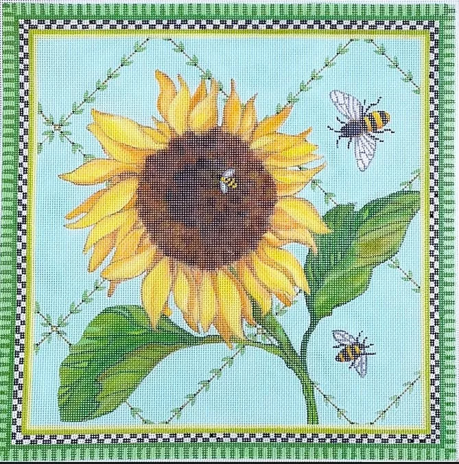 Kate Dickerson Needlepoint – Sunflower & Bees on Vine Lattice
