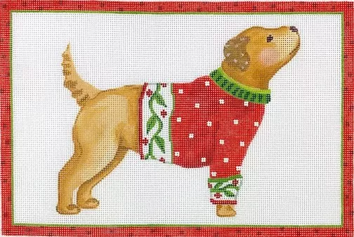 Kate Dickerson Needlepoint – Yellow Dog in Sweater