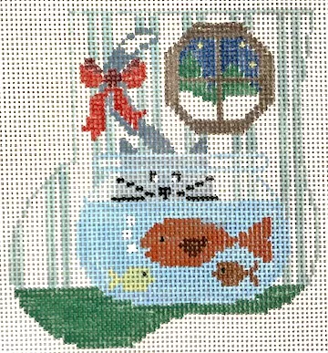 Kathy Schenkel Designs – Fishbowl Kitty Mini Sock with Gray Kitty