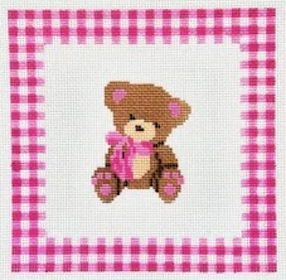 KCN Designers – Teddy Bear with Gingham Border in Pink