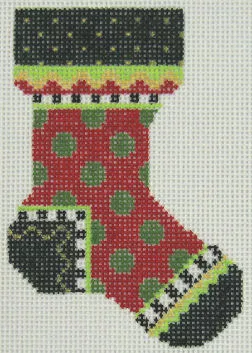 Kelly Clark Needlepoint – Micro Sock, Red Polka Dot