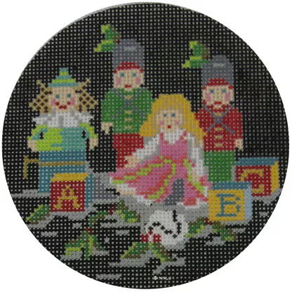 Kelly Clark Needlepoint – Ornament, Antique Toys on Black