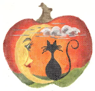 Kelly Clark Needlepoint – Quarter Moon and Cat