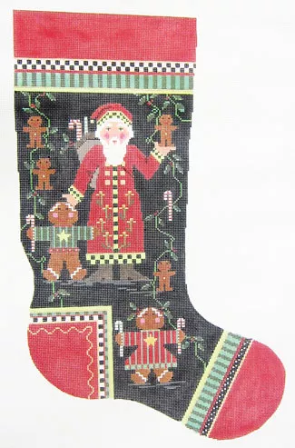 Kelly Clark Needlepoint – Stocking, Santa & the Gingerbread Kids