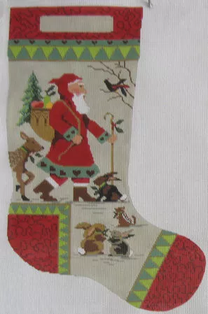 Kelly Clark Needlepoint – Stocking, Woodland Santa