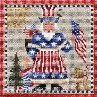 Kelly Clark Needlepoint- Uncle Sam-a-Claus Square