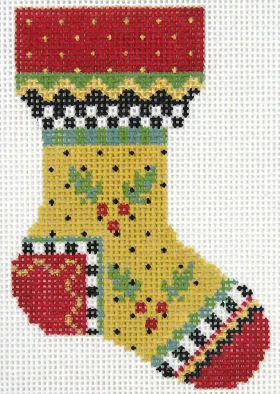 Kelly Clark Needlepoint – Yellow Holly Micro Sock