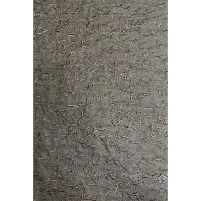 Khaki Embroidered Silk Linen MEMT-017-B