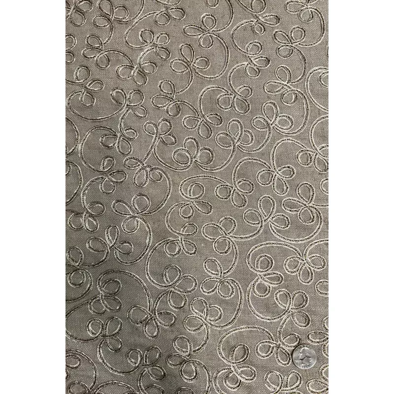 Khaki Embroidered Silk Linen MEMT-020-06