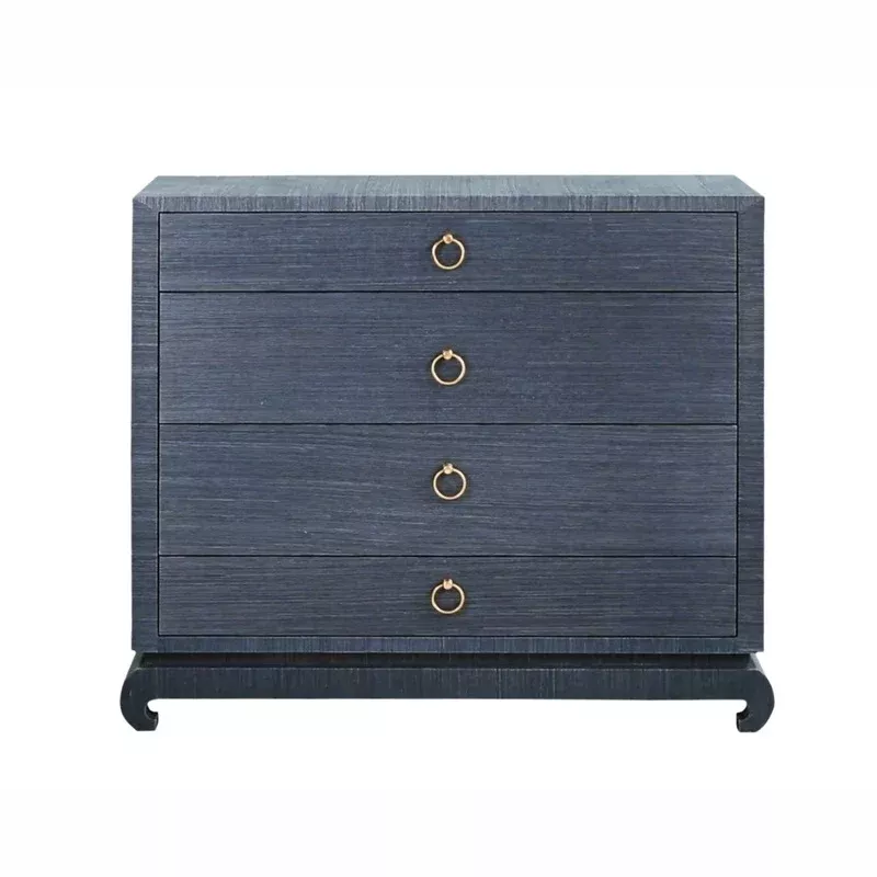Lacquered Navy Grasscloth Dresser