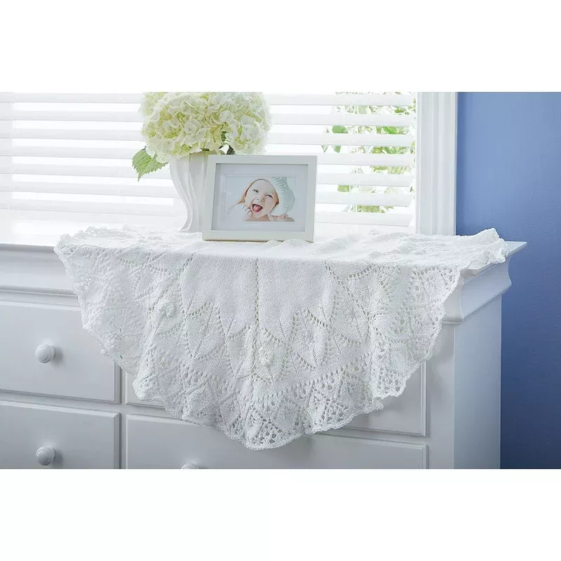 Lacy Knit Baby Blanket White