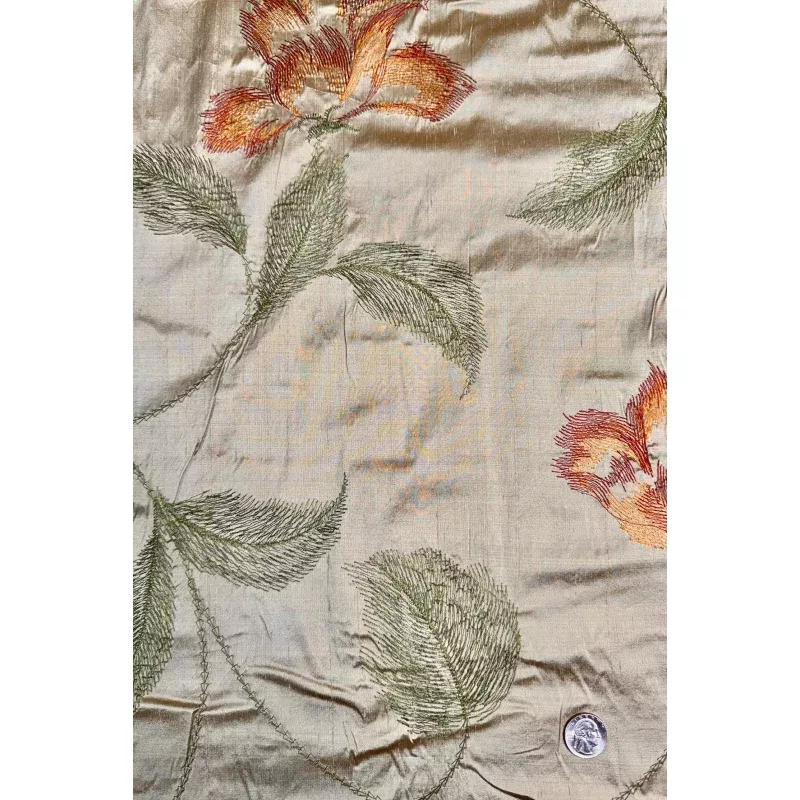 Lark/Multicolor Embroidered Dupioni Silk