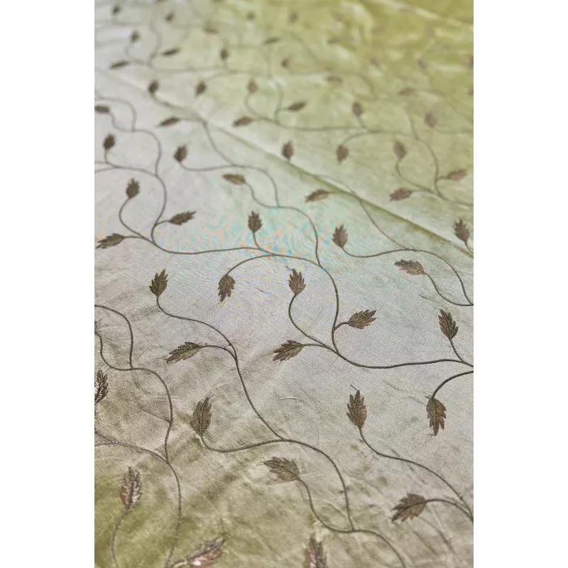 Leaf Green/Multicolor Embroidered Dupioni Silk