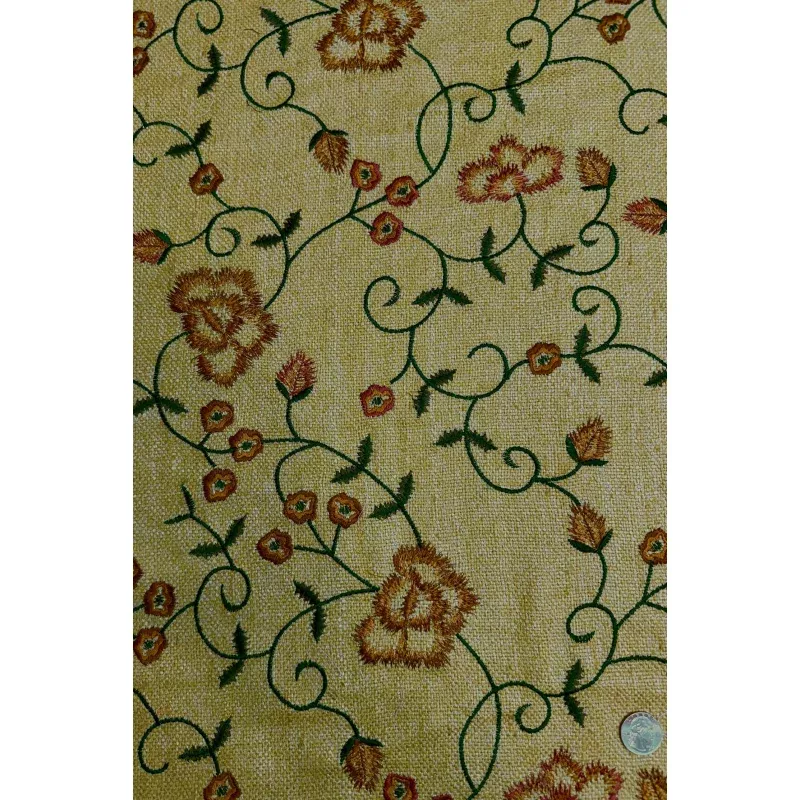 Light Gold Embroidered Silk Linen MEMT-028-01