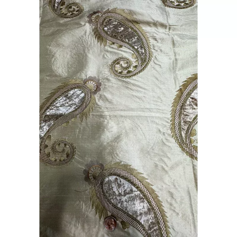 Light Gold Paisley Embroidered Silk