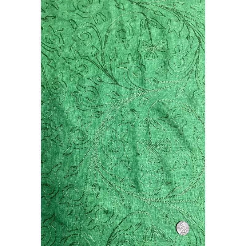 Lime Green Embroidered Silk Linen MEMT-018-20
