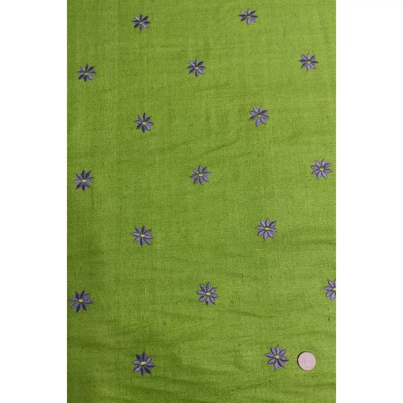 Lime Green Embroidered Silk Linen MEMT-023-19