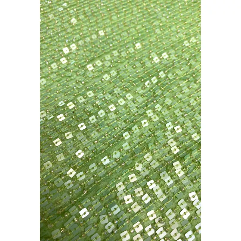 Lime Sequin & Beads on Silk Chiffon JEC-184-7
