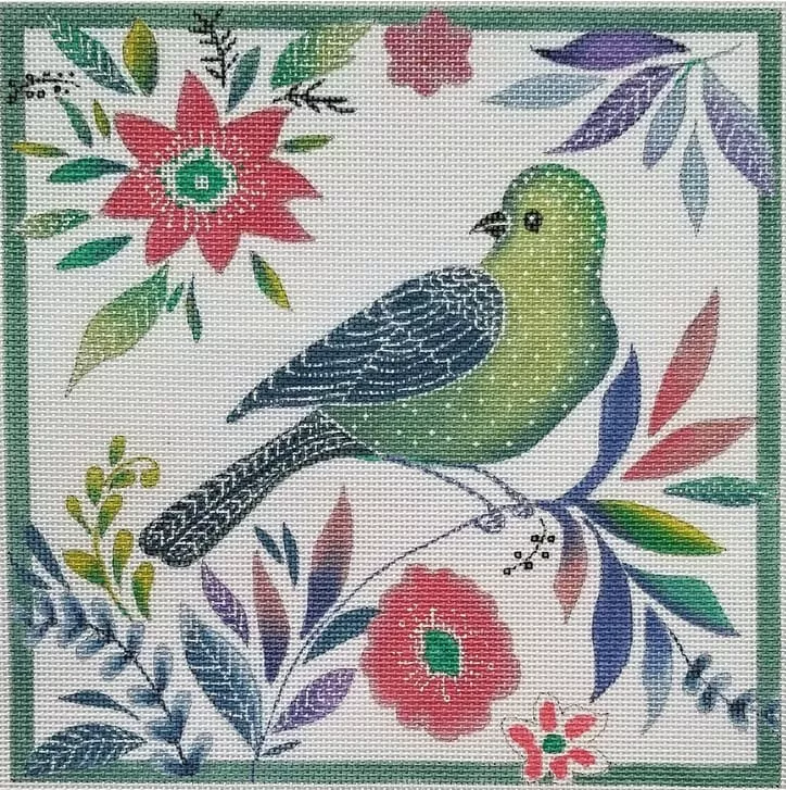 Love You More Needlepoint Designs – Green Bird