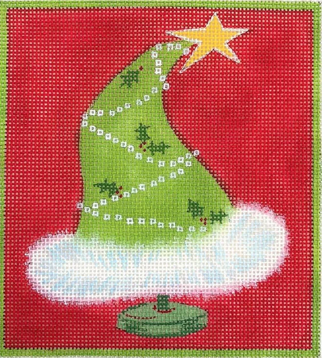 Love You More Needlepoint Designs – Green Hat Red Background Rectangle