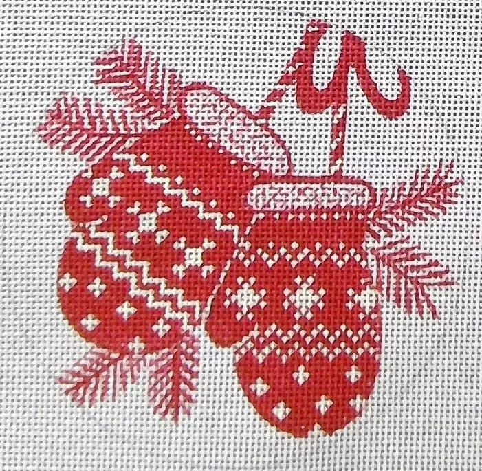 Love You More Needlepoint Designs – Red Mittens Ornament