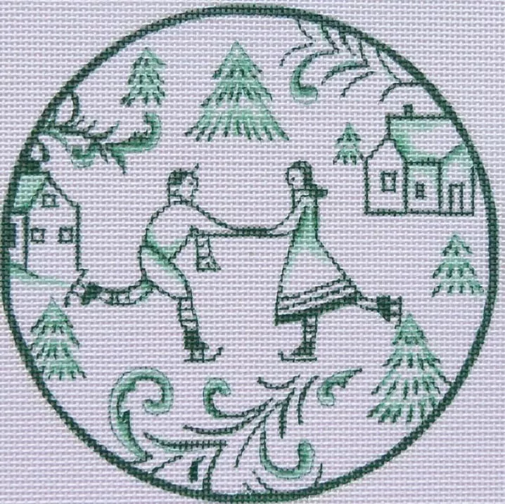 Love You More Needlepoint Designs – Toile Skaters Green