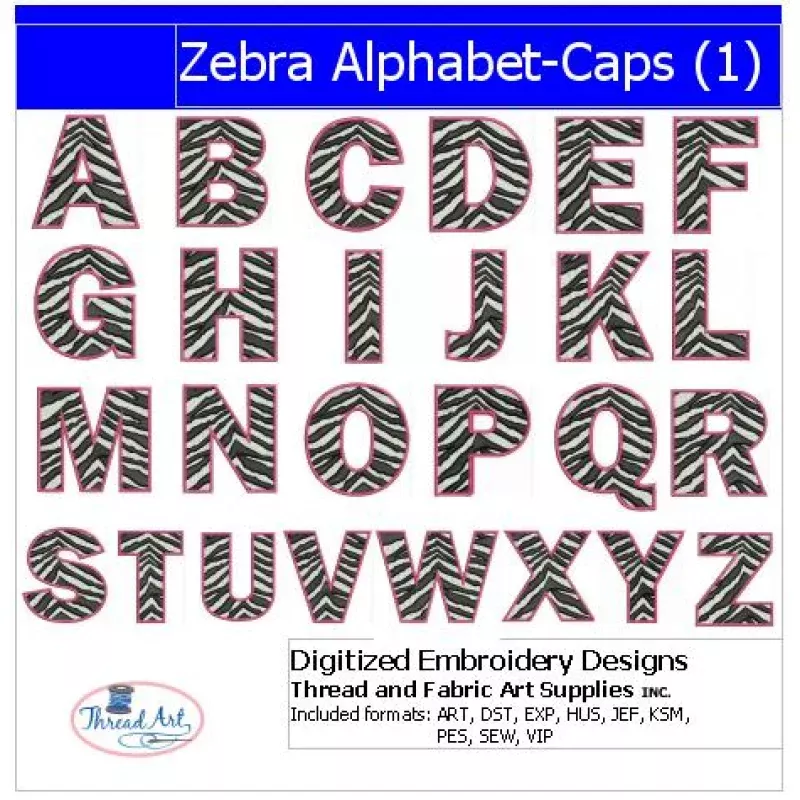 Machine Embroidery Designs – Zebra Alphabet Caps(1)