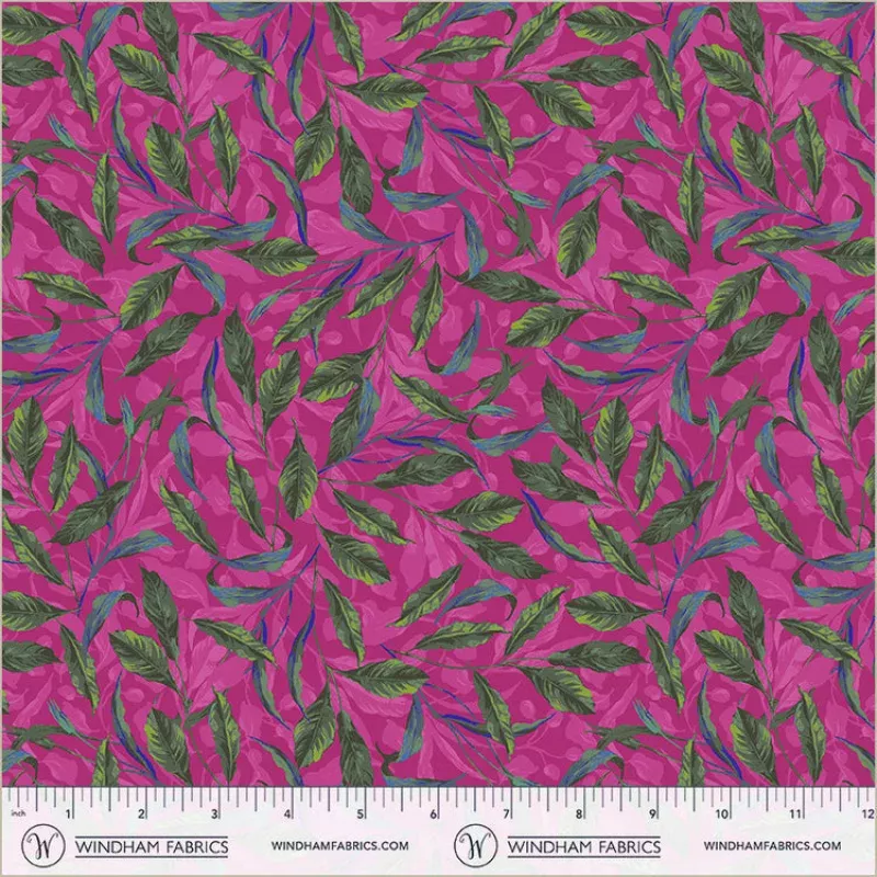 Magenta Greenery Midnight Blooms Cotton 44"/45" Fabric Per Yard