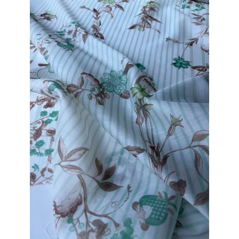 MARGE 020 cotton voile stripes and flowers khaky