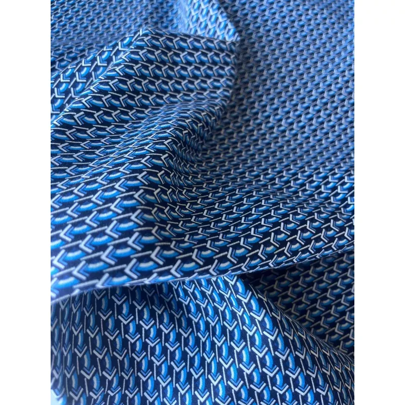 MARTY 001 cotton satin stretch blue geo print